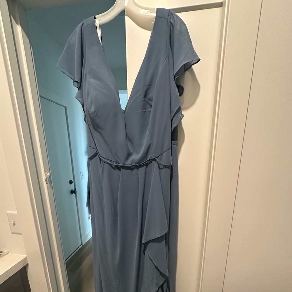 David’s Bridal Bridesmaid dress. Flutter sleeve with Cascade